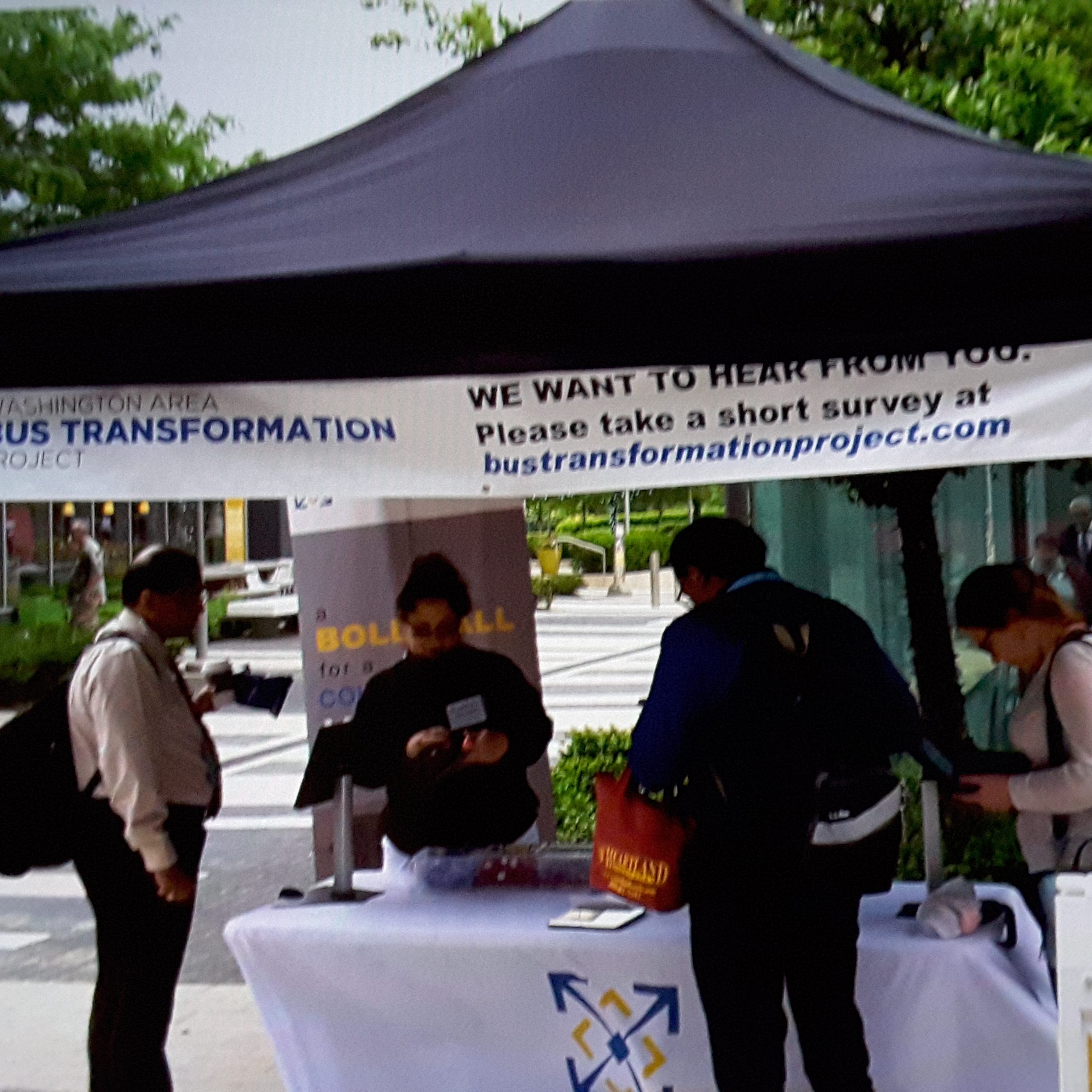Event booth with people at the Wiehle-Reston East Station